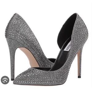 Steve Madden 4 inch Chrome / Gunmetal Rhinestone Heels Size 7.5